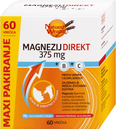 Magnezij Direkt 375 mg + B + C Natural Wealth