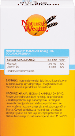 Magnezij 375mg + B6 Natural Wealth