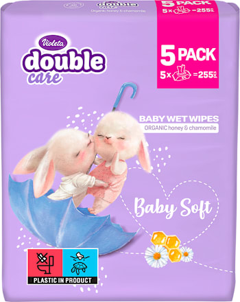 double care Baby Soft vlažne maramice 5 PACK (5 x 51 kom.) Violeta