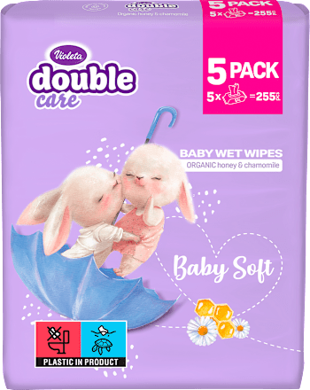 double care Baby Soft vlažne maramice 5 PACK (5 x 51 kom.) Violeta