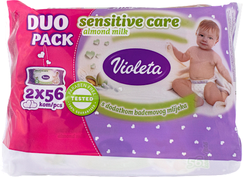double care vlažne maramice – organsko bademovo mlijeko, duopack, 2 x 56 kom. Violeta