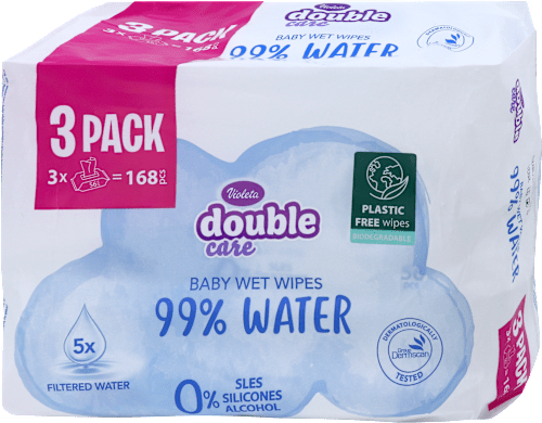 double care vlažne maramice – 99% voda, 3 x 56 kom. Violeta