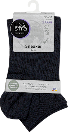 Sneaker Basic Socken schwarz, Gr. 35-38 (2 Paar) Legstra