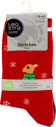 Söckchen Trend rot und grau mit Rentier-Muster, Gr. 39-42 (2 Paar) Legstra