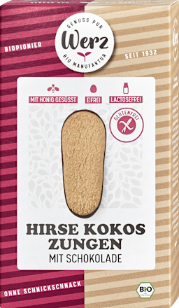 Kekse Bio Hirse Kokos Zungen mit Schokolade Werz