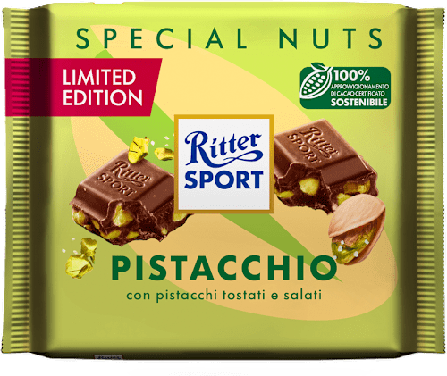 Cioccolato al latte con pistacchi tostati e salati Ritter SPORT