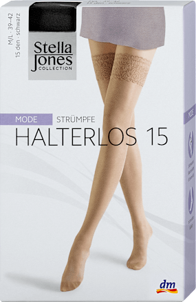Strümpfe Mode Halterlos schwarz 15 DEN, Gr. 39-42 (M/L) (1 Paar) Stella Jones