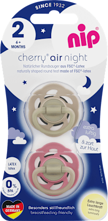 Schnuller Cherry air night Latex, braun/rot, Gr. 2, ab 6 Monate Nip