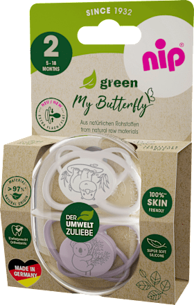 Schnuller green My Butterfly Silikon, lila/creme, Gr. 2, 5-18 Monate Nip