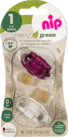 Schnuller Cherry Green Latex, beige/violett, Gr.1, 0-6 Monate Nip