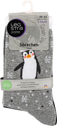 Söckchen Trend grau und dunkelblau mit Pinguin-Muster, Gr. 39-42 (2 Paar) Legstra