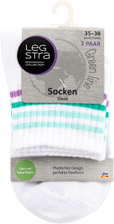 Socken Trend Crew weiß und türkis, Gr. 35 - 38 (2 Paar) Legstra