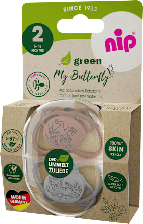 Schnuller green My Butterfly Silikon, grau/braun, Gr. 2, 5-18 Monate Nip