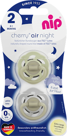 Schnuller Cherry air night Latex grau/grün, Gr.2, ab 6 Monate Nip
