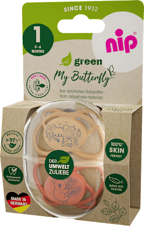 Schnuller green My Butterfly Silikon, orange/apricot, Gr. 1, 0 - 6 Monate Nip