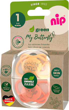 Schnuller green My Butterfly Silikon, orange, Gr. 1, 0 - 6 Monate Nip