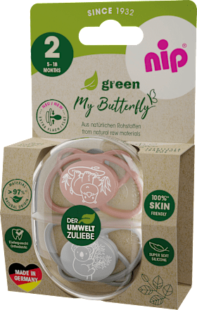 Schnuller green My Butterfly Silikon, braun/grau, Gr. 2,  5-18 Monate Nip