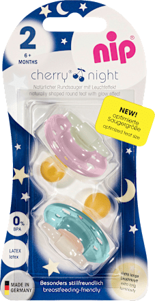 Schnuller Cherry Night Latex, rosa/türkis, Gr.2, ab 6 Monate Nip