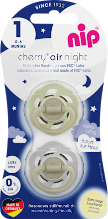 Schnuller cherry air night Latex, grau/creme, Gr. 1, 0-6 Monate Nip