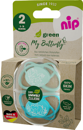 Schnuller green My Butterfly Silikon, blau, Gr. 2, 5-18 Monate Nip