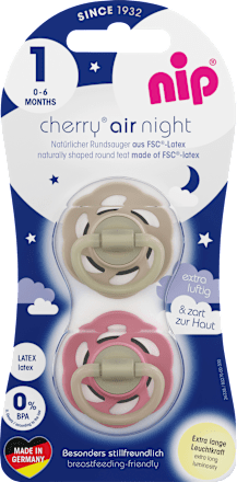 Schnuller cherry air night Latex, braun/rot, Gr.1, 0-6 Monate Nip