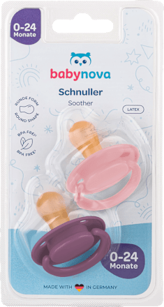 Suzete rotunde din latex cu inel 0-24 luni Baby-Nova