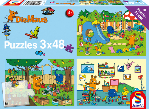 Puzzle Ein Tag mit der Maus, 3x48 Teile Schmidt Spiele