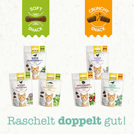 Katzenleckerli , Crunchy Snack mit Ente & Katzenminze GimCat
