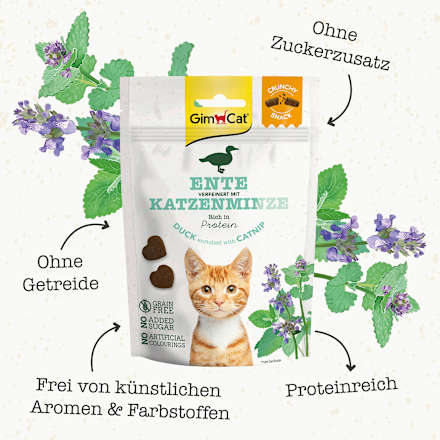Katzenleckerli , Crunchy Snack mit Ente & Katzenminze GimCat