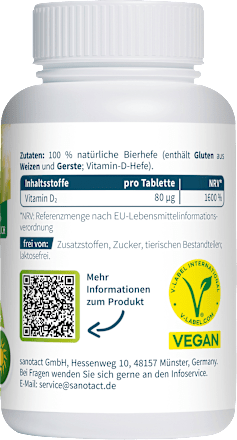 Vitamin D 3200 I.E. Bierhefe Tabletten 90 St sanotact
