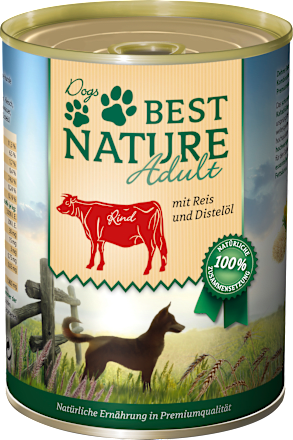 Nassfutter für Hunde, Adult, Rind, Reis und Distelöl  Dogs Best Nature
