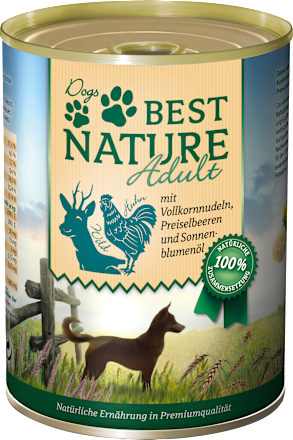 Nassfutter für Hunde, Adult, Wild,Huhn und Nudel  Dogs Best Nature