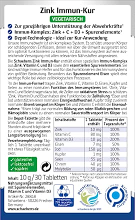 Zink + Vitamin C + Vitamin D3 Tabletten 30 St. Schaebens