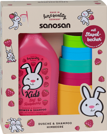 Geschenkset Dusche & Shampoo mit Stapelbecher 6tlg Sanosan