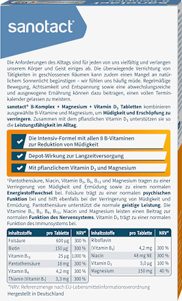 B-Komplex + Magnesium + Vitamin D3 Tabletten 40 St sanotact
