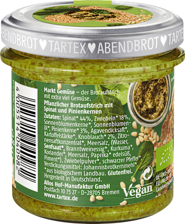 Brotaufstrich, Spinat Pinienkerne Tartex