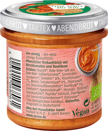 Brotaufstrich Kirschtomate Basilikum Tartex