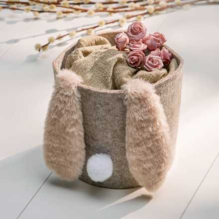 Filzkorb mit Hasenohren & Puschel, beige Dekorieren & Einrichten