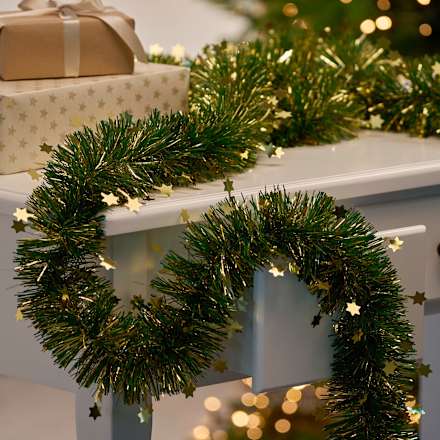 Foliengirlande mit Sternen, grün-gold (2 m) Dekorieren & Einrichten