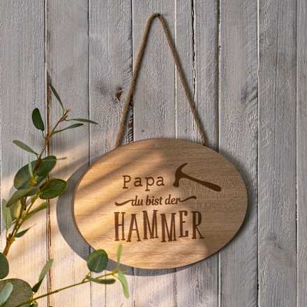 Holzschild mit Spruch "Papa du bist der HAMMER" Dekorieren & Einrichten