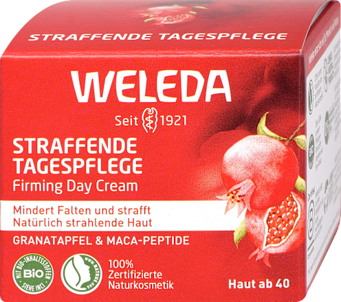 Prémiový spevňujúci denný krém s granátovým jablkom  a Maca-peptidmi WELEDA