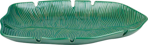 Servierplatte aus Keramik, Blattform, grün (35x19x4 cm) Dekorieren & Einrichten