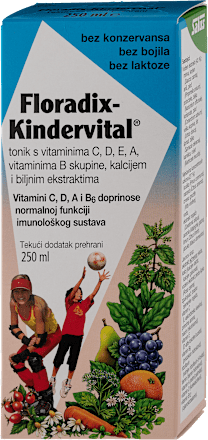 Floradix Kindervital®  tonik s vitaminima C, D, E, A, vitaminima B skupine, kalcijem i biljnim ekstraktima  - tekući dodatak prehrani Salus