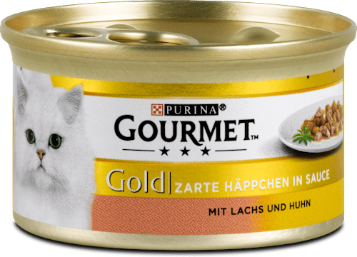 Nassfutter Katze Gold Zarte Häppchen in Sauce mit Lachs & Huhn Purina Gourmet