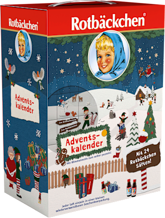 Adventskalender 2024 mit 24 Rotbäckchen Mini Säften Rabenhorst