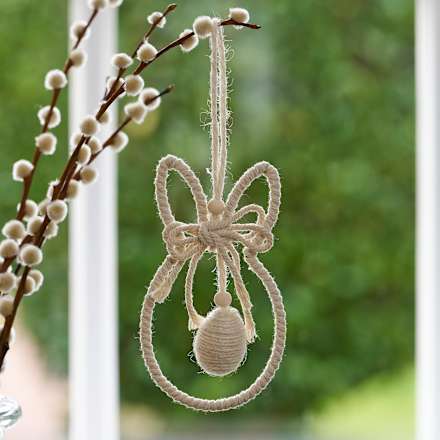 Hase, Umriss mit Kordel & Eianhänger, creme Dekorieren & Einrichten