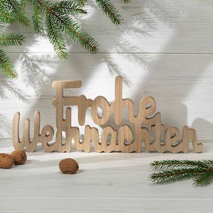 Holzschriftzug Frohe Weihnachten natur Dekorieren & Einrichten