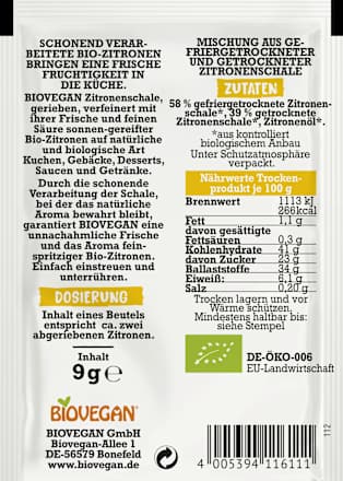 Zitronenschale, gerieben & gefriergetrocknet BIOVEGAN