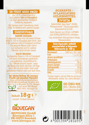 Agaranta, pflanzliches Geliermittel BIOVEGAN