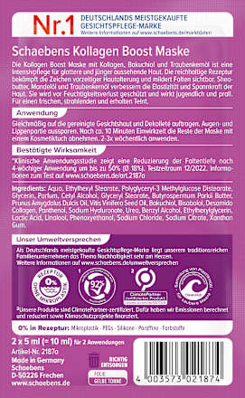 Gesichtsmaske Kollagen Boost (2x5 ml) Schaebens